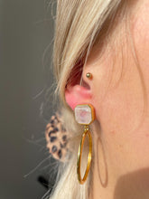 Load image into Gallery viewer, Octagon Moonstone Hoop Earrings in 14K Gold Vermeil
