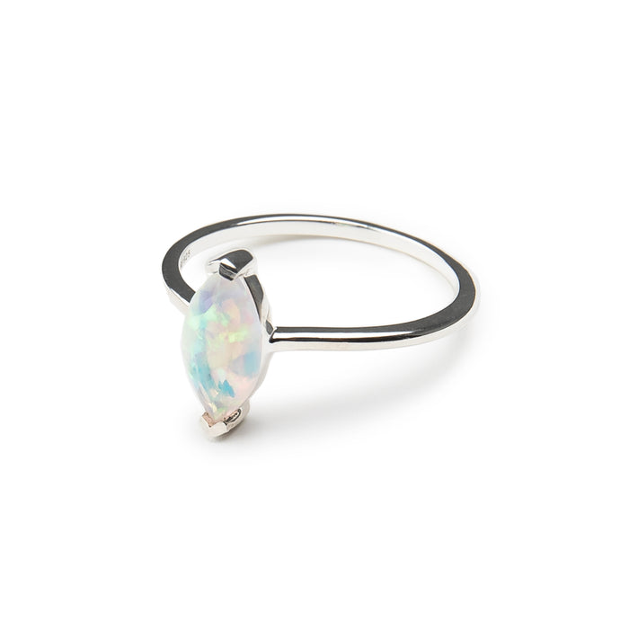 White Opal Marquise Ring in Sterling Silver