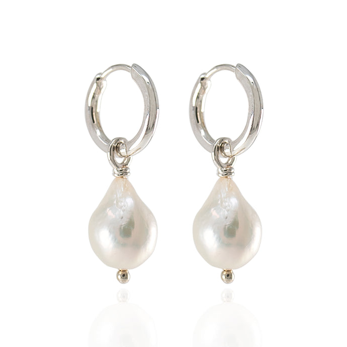 Pearl Huggies Earrings in Sterling Silver