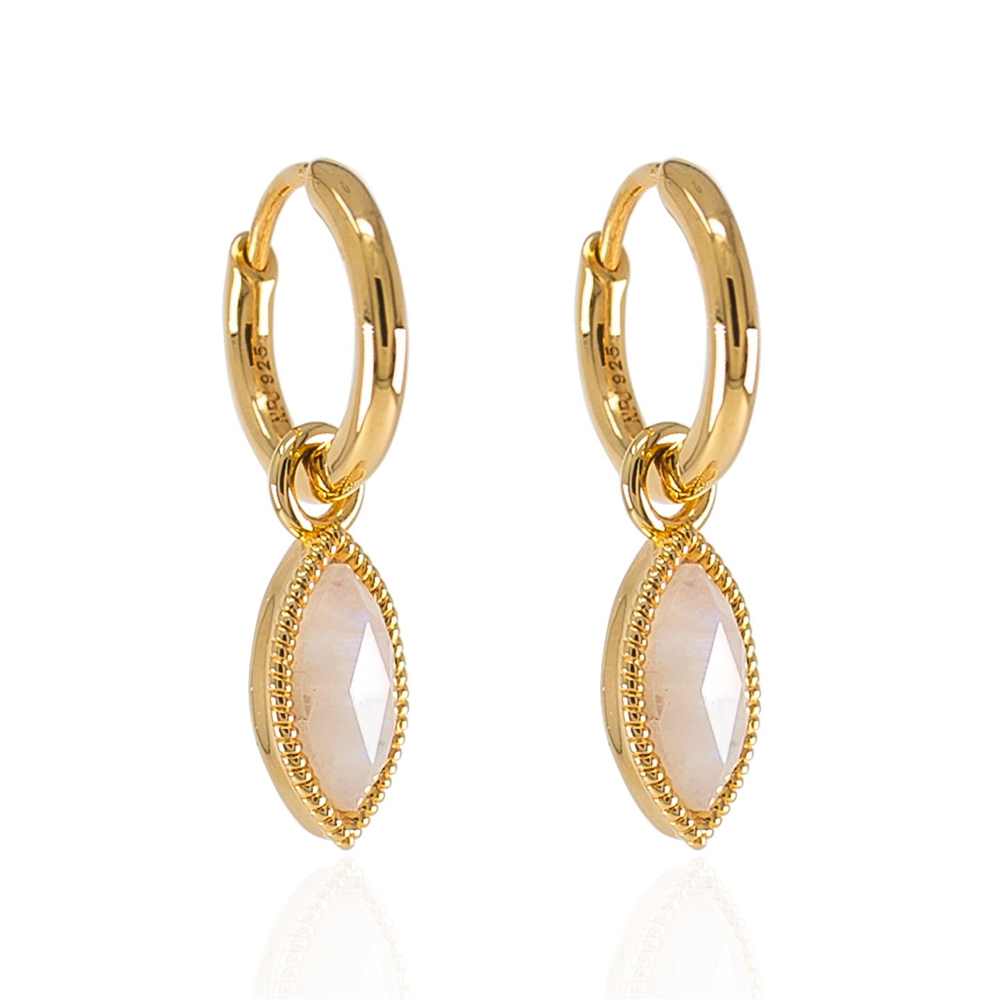 Moonstone Marquise Huggie Earrings in 14K Gold Vermeil