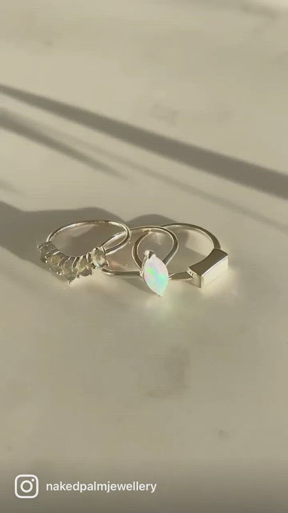 White Opal Marquise Ring in Sterling Silver