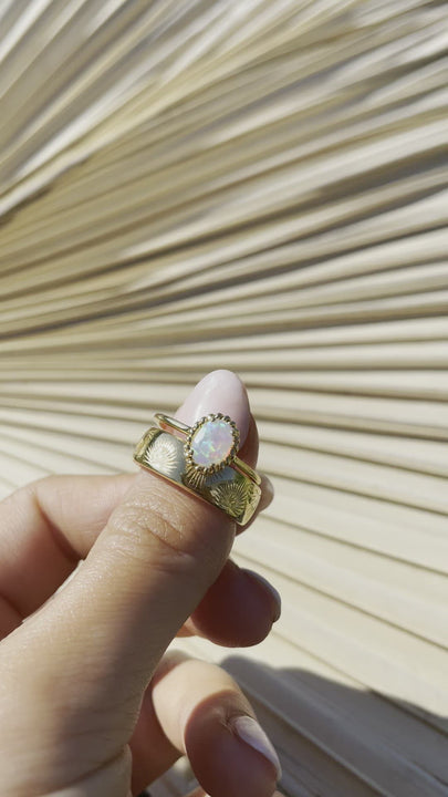Oval White Opal Ring in 14K Gold Vermeil