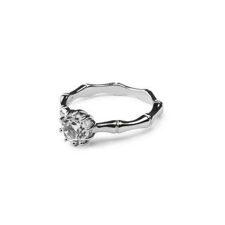 White Topaz and Bamboo Band Ring in Sterling Silver