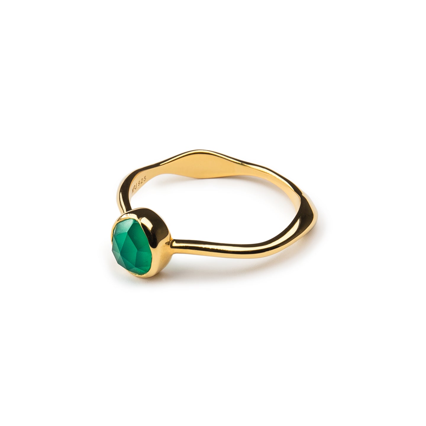 Rose Cut Green Onyx Ring in 14K Gold Vermeil