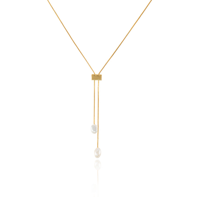 Adjustable Extra Long Pearl Lariat Necklace in 14K Gold Vermeil