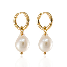 Load image into Gallery viewer, Pearl Huggie Earrings in 14K Gold Vermeil
