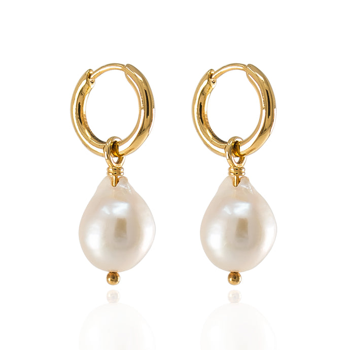 Pearl Huggie Earrings in 14K Gold Vermeil