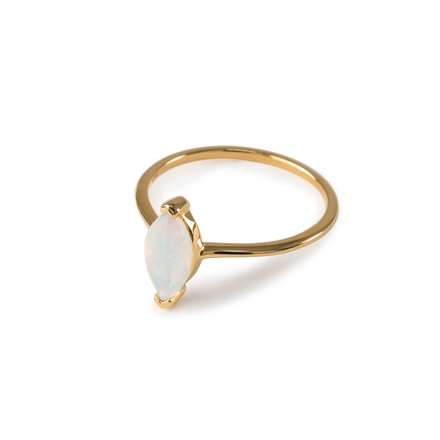 White Opal Marquise Ring in 14K Gold Vermeil