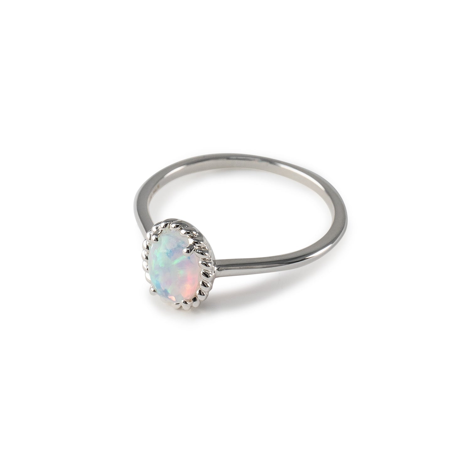 Oval White Opal Ring in Sterling Silver