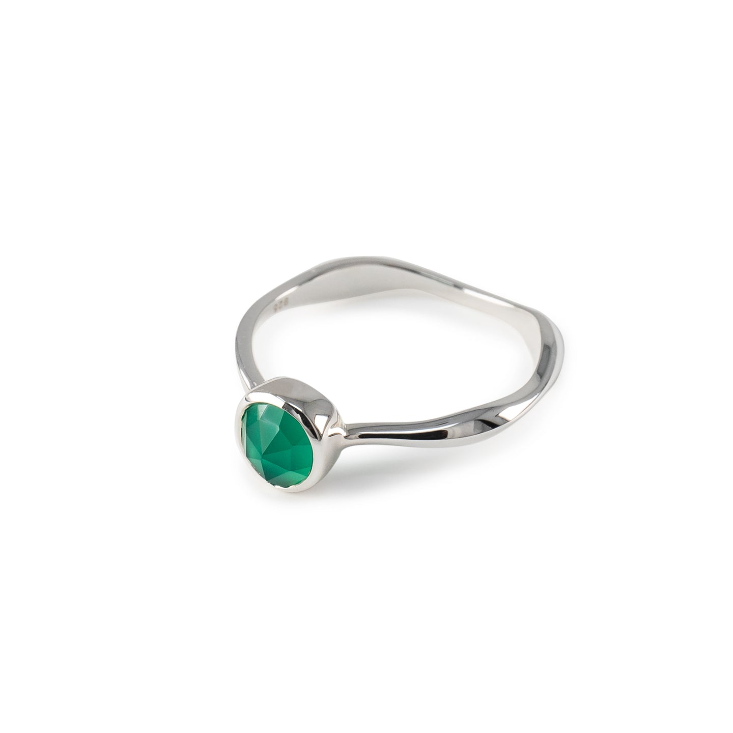 Rose Cut Green Onyx Ring in Sterling Silver