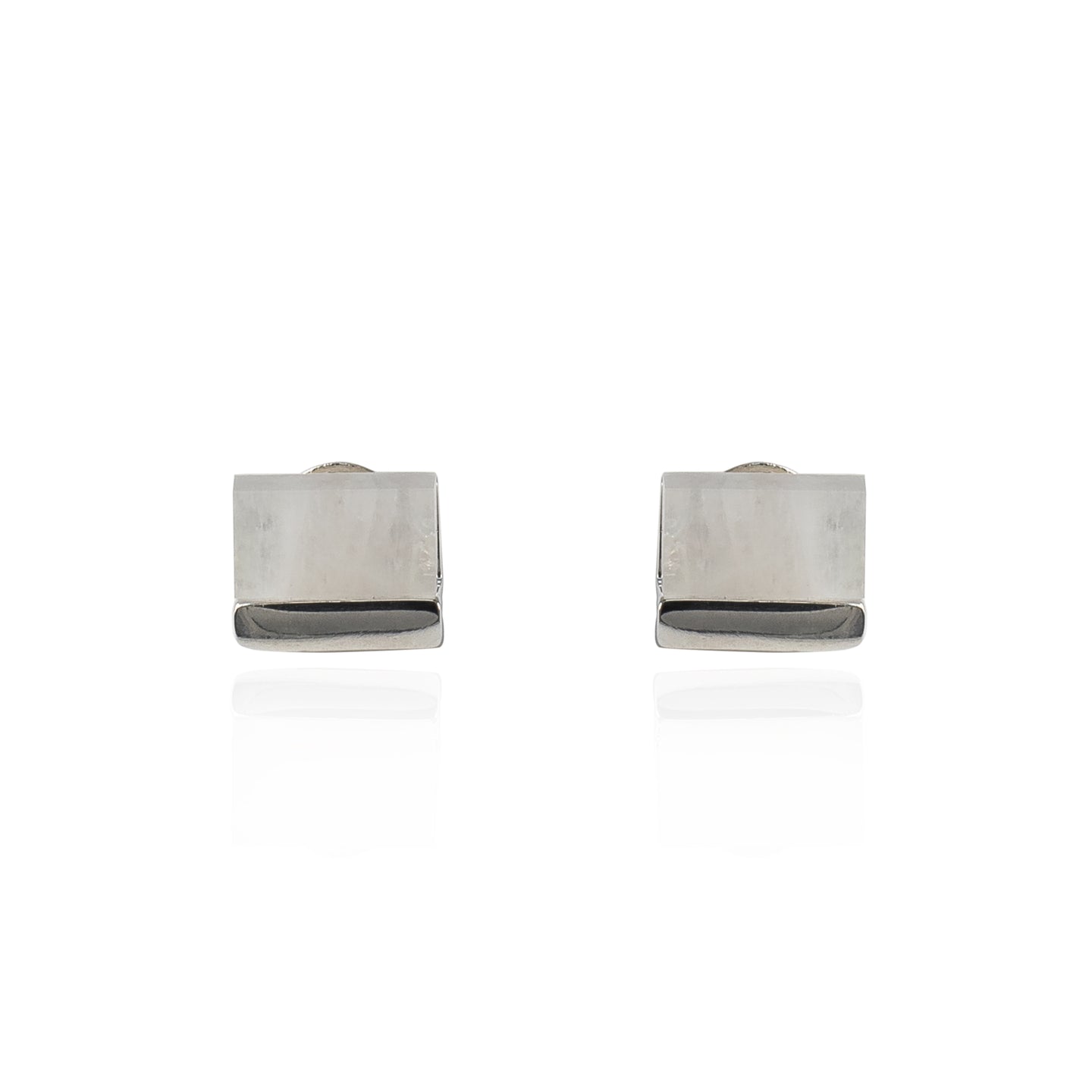 Moonstone Slice Stud Earrings in Sterling Silver