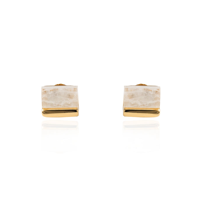 Moonstone Slice Stud Earrings in 14K Gold Vermeil