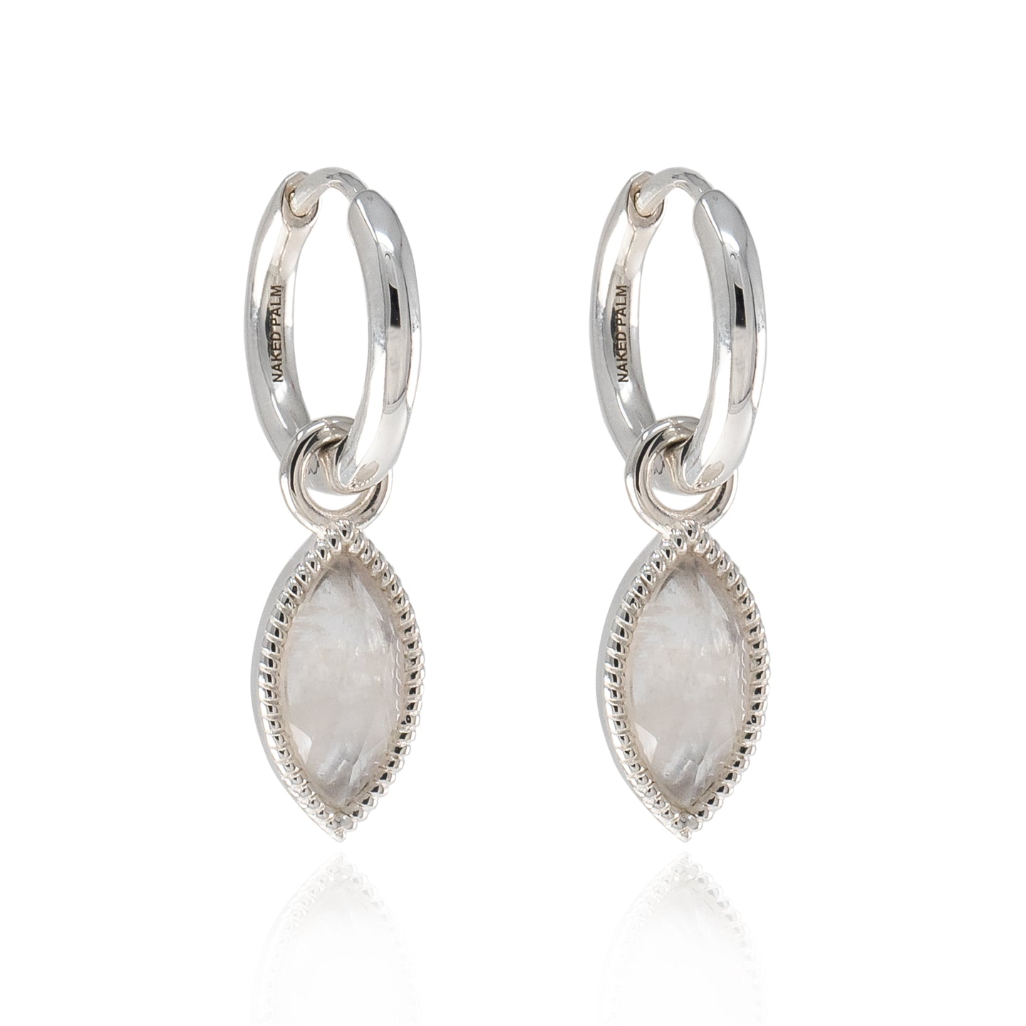 Moonstone Marquise Huggie Earrings in Sterling Silver