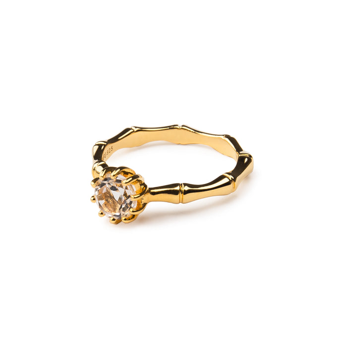 White Topaz and Bamboo Band Ring in 14K Gold Vermeil