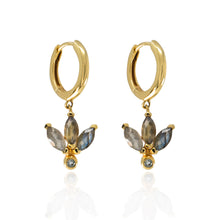 Load image into Gallery viewer, Labradorite and White Topaz Lotus Huggie Earrings in 14K Gold Vermeil
